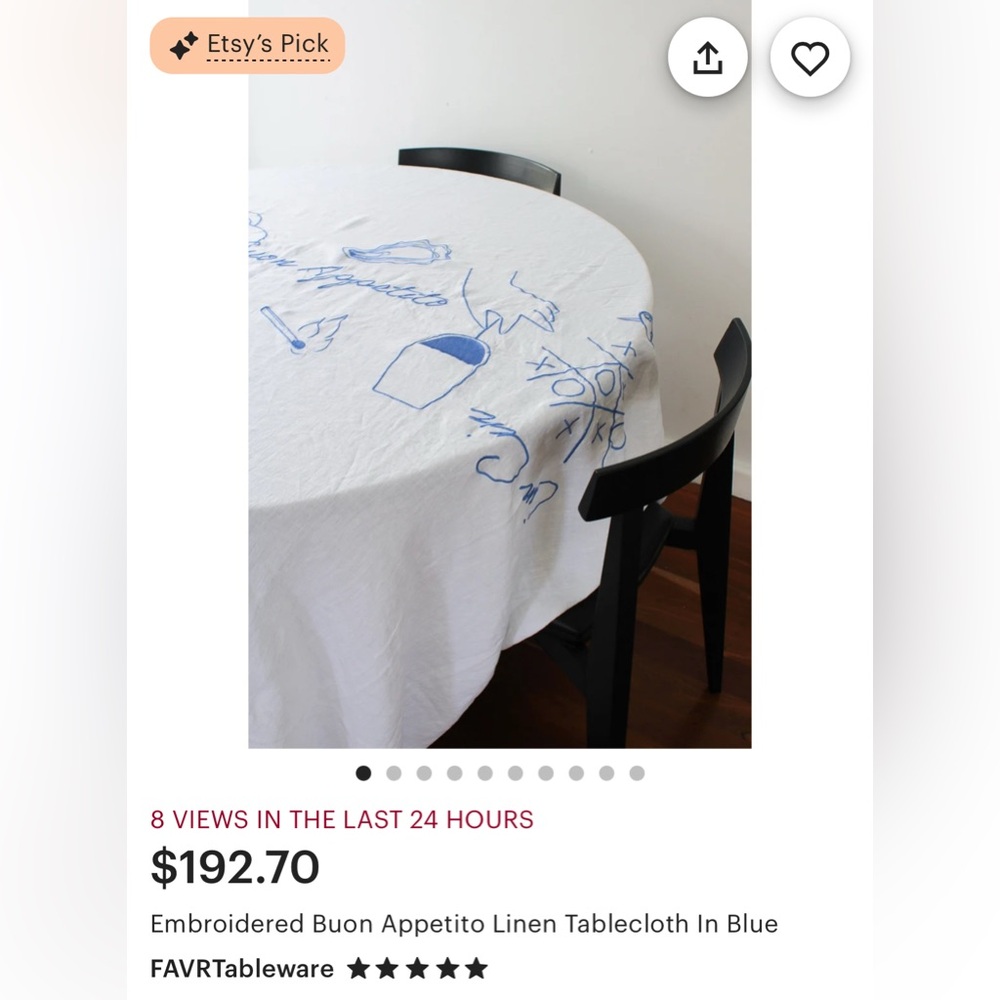 Etsy Embroidered Buon Appetito Linen Tablecloth